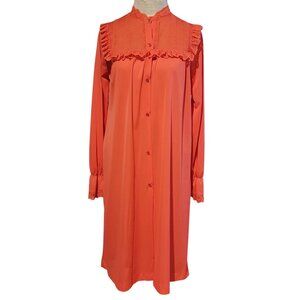 Vintage Nightgown Womens Small 60s Coral Chiffon Lacy Ruffle Trimmed Yoke Retro